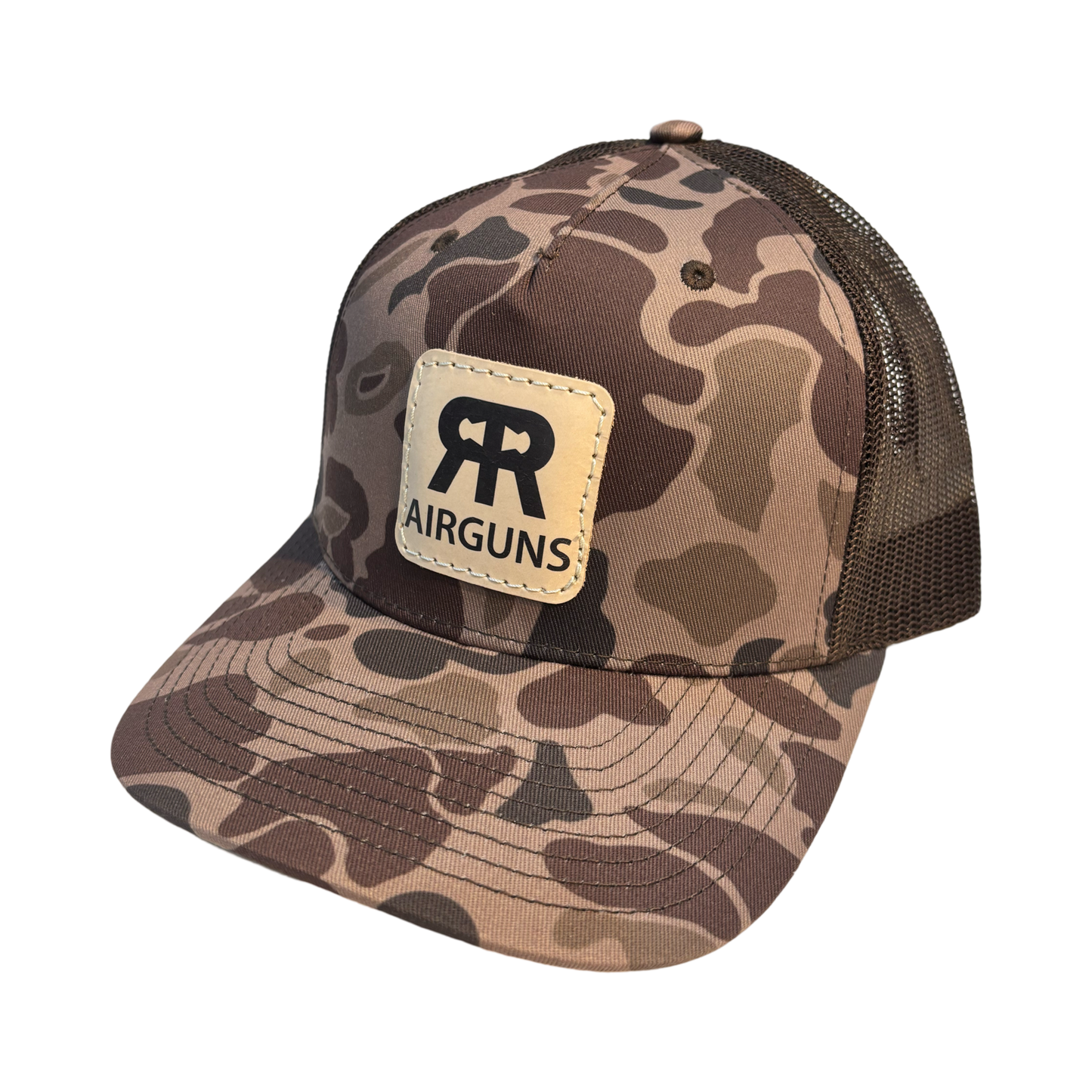 RR AIRGUNS TRUCKER HAT CAMO TAN PATCH