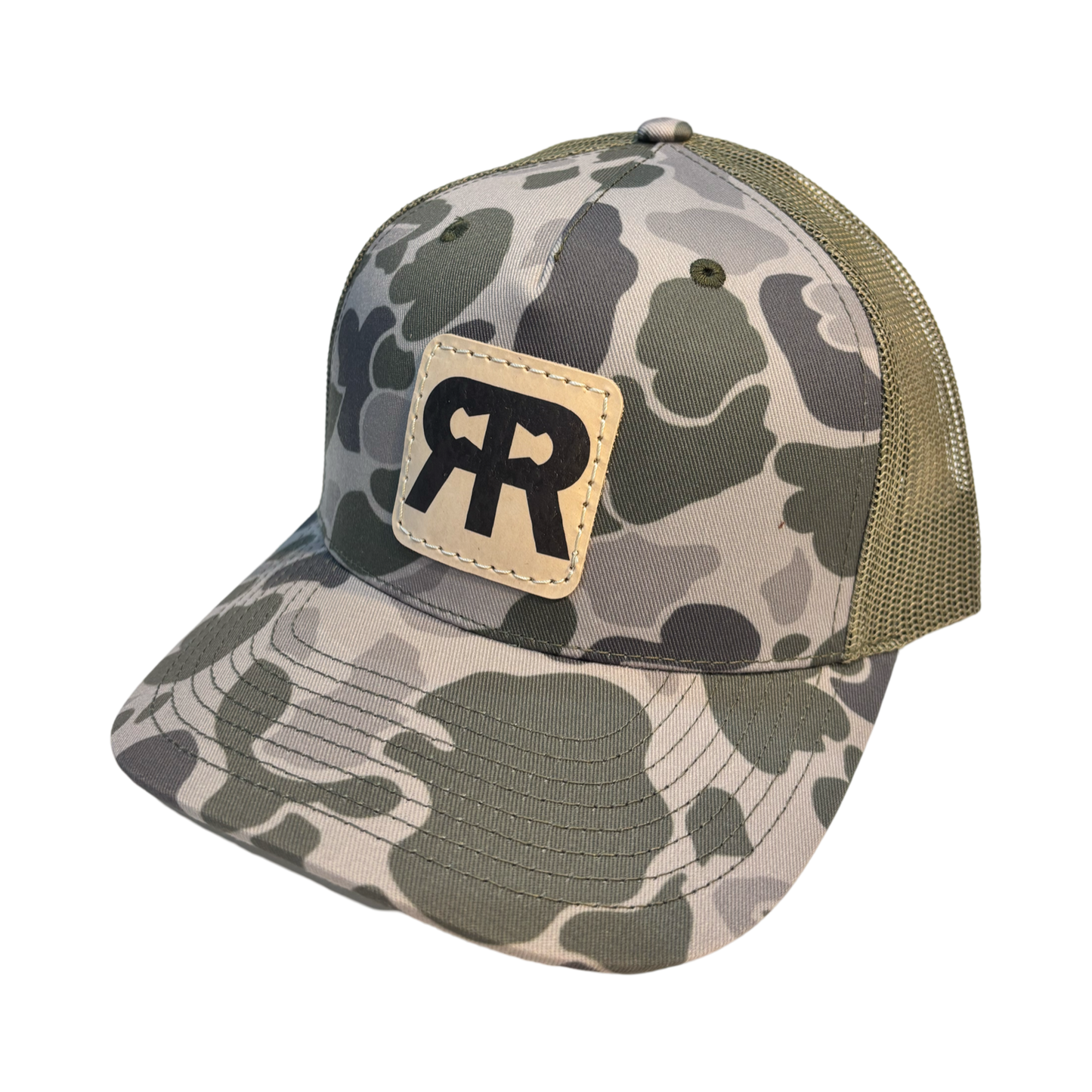 RR TRUCKER HAT CAMO TAN PATCH