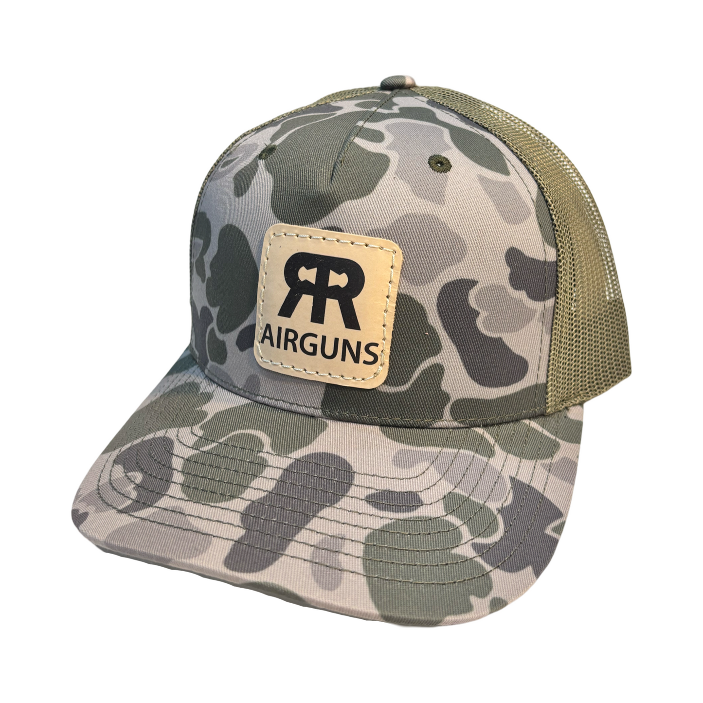 RR AIRGUNS TRUCKER HAT CAMO TAN PATCH